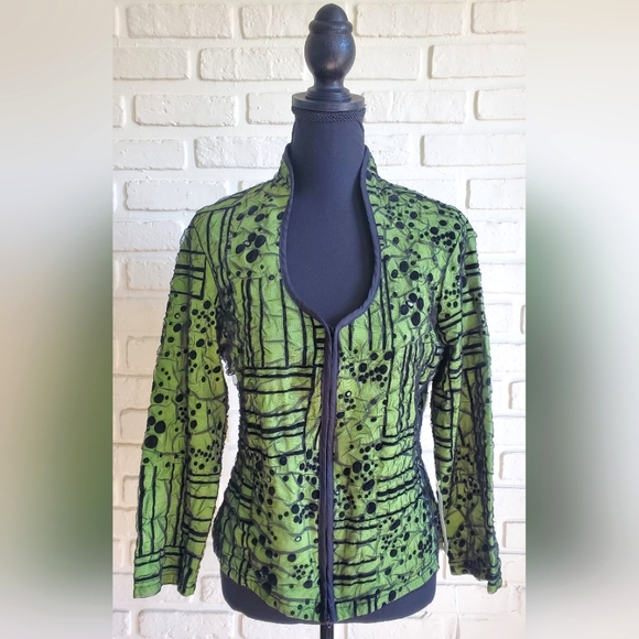 Cartisse Zipper Blouse Jacket Black & Green Mesh Unique Retro Size Large - Picture 13 of 13